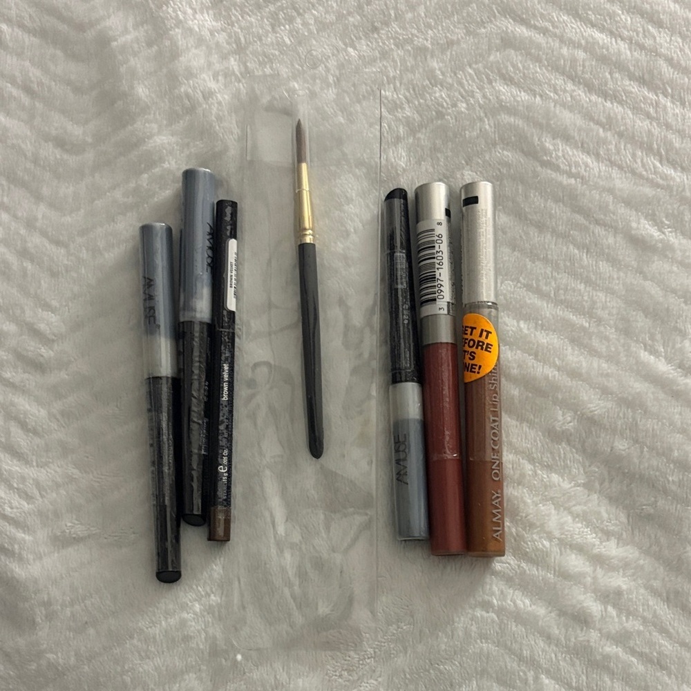 Assorted Eye & Lip Pencil Set with Brush - Black, Brown, Silver